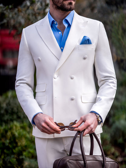 XAYWEAR White Double Breasted 2-Piece Men Suit