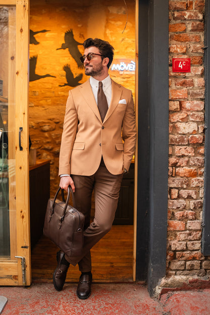XAYWEAR Men's Camel Single Breasted Blazer