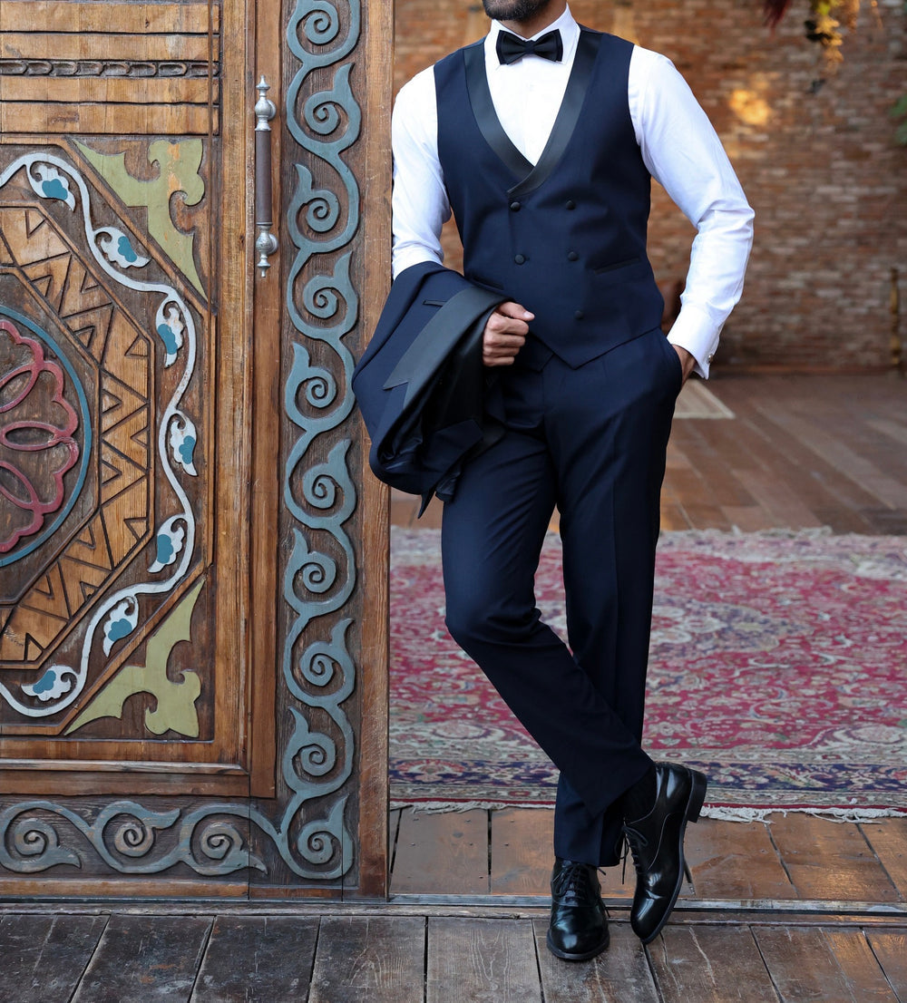 XAYWEAR Navy Slim-Fit Tuxedo 3-Piece Suit For Men