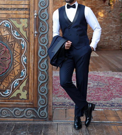XAYWEAR Navy Slim-Fit Tuxedo 3-Piece Suit For Men