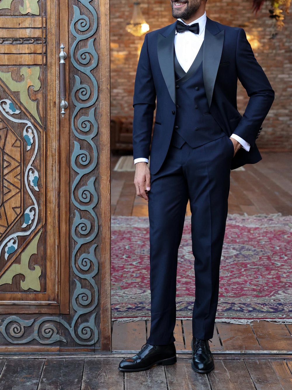 XAYWEAR Navy Slim-Fit Tuxedo 3-Piece Suit For Men