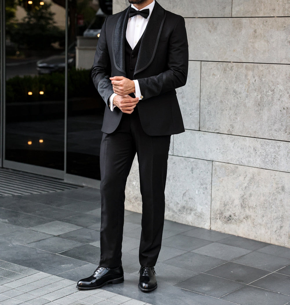 XAYWEAR Men'd Formal Black Slim-Fit Tuxedo 3-Piece Suit