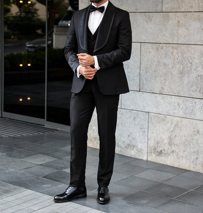 XAYWEAR Men'd Formal Black Slim-Fit Tuxedo 3-Piece Suit