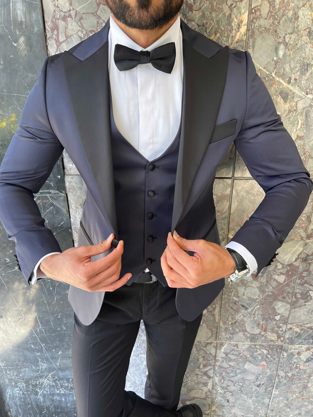 XAYWEAR Men's Navy Slim-Fit Tuxedo 3-Piece Suit