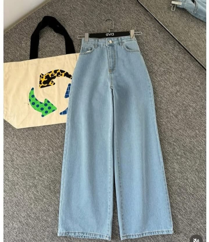 Women Light Blue Wide Leg Jeans | High Waist Loose Fit Denim Pants for Girls & Ladies