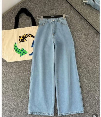 Women Light Blue Wide Leg Jeans | High Waist Loose Fit Denim Pants for Girls & Ladies