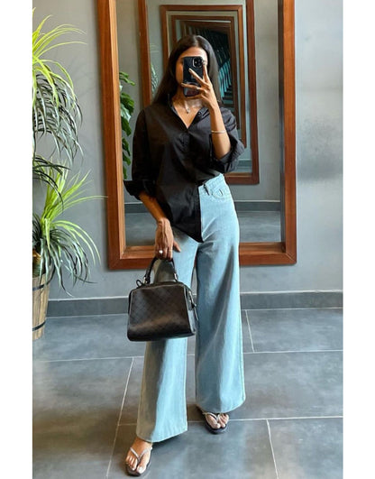 Women Light Blue Wide Leg Jeans | High Waist Loose Fit Denim Pants for Girls & Ladies
