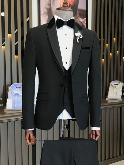 XAYWEAR Men's Black Slim-Fit Tuxedo 3-Piece