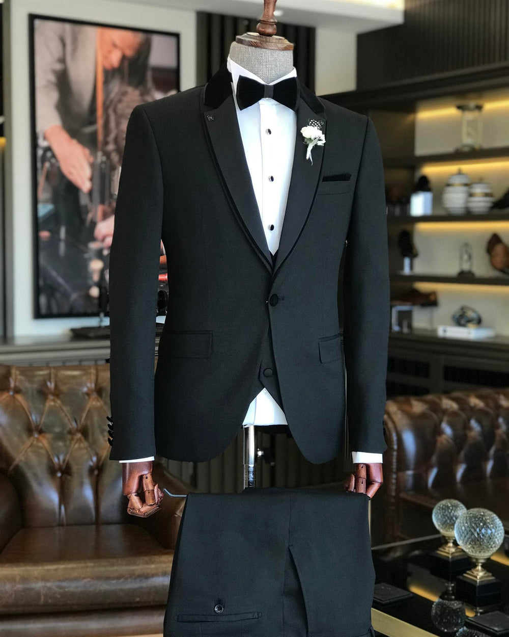 XAYWEAR Men's Black Slim-Fit Tuxedo 3-Piece