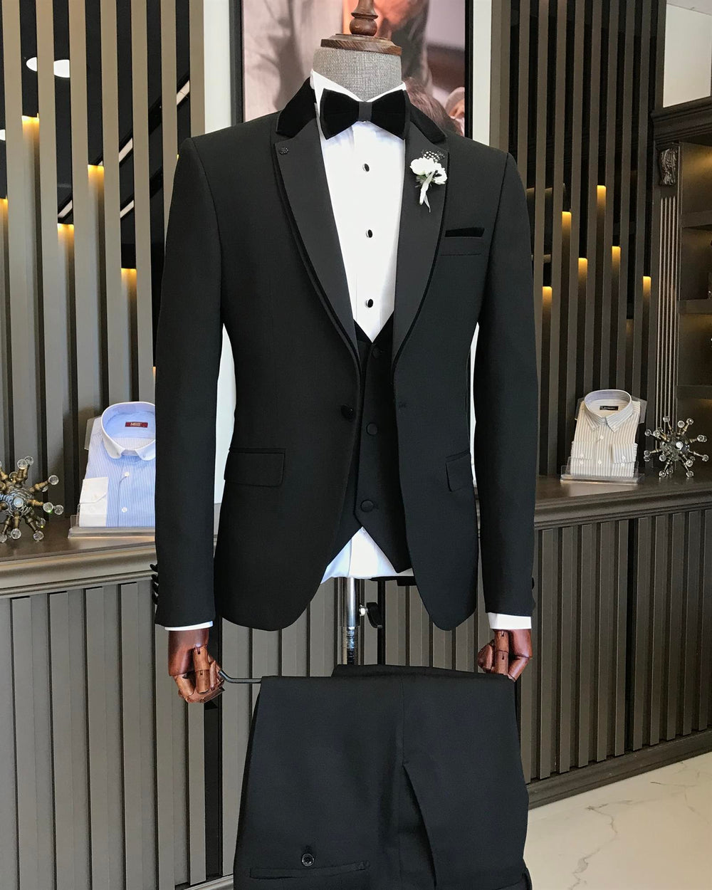 XAYWEAR Men's Black Slim-Fit Tuxedo 3-Piece