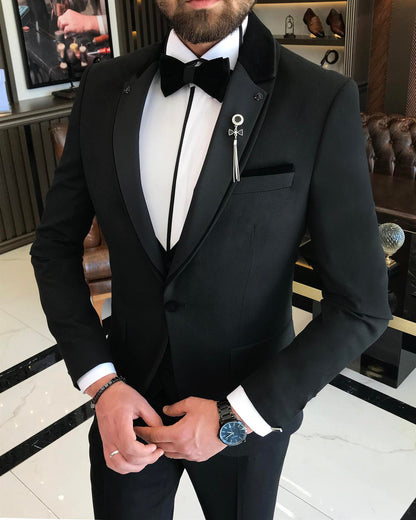 XAYWEAR Men's Black Slim-Fit Tuxedo 3-Piece