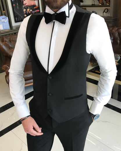 XAYWEAR Men's Black Slim-Fit Tuxedo 3-Piece
