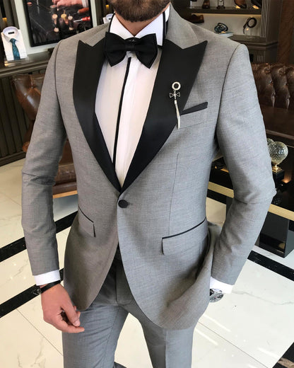 XAYWEAR Grey Slim-Fit Tuxedo 2-Piece Men's Suit