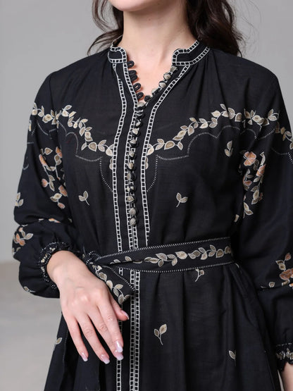 XAYWEAR Women's Rubin Black Leaf Pattern Dress
