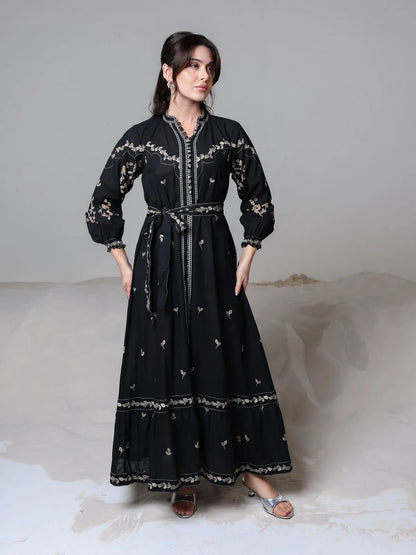 XAYWEAR Women's Rubin Black Leaf Pattern Dress