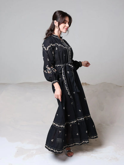 XAYWEAR Women's Rubin Black Leaf Pattern Dress