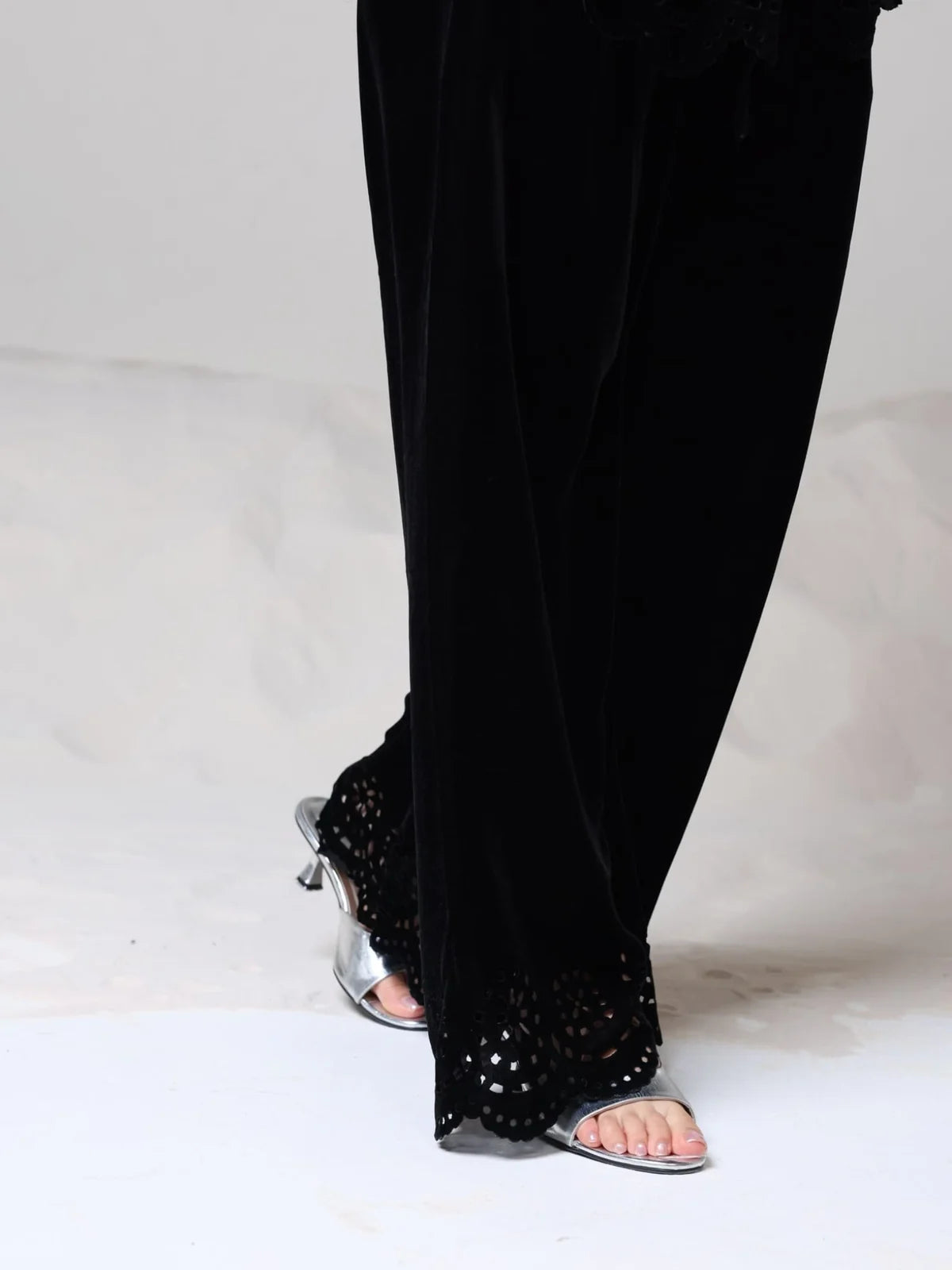 XAYWEAR Women's Eloise Black Velvet Cut Work Co Ord Set
