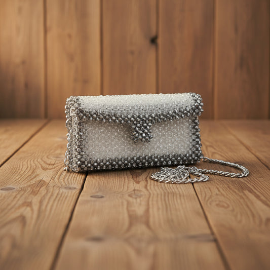XAYWEAR Women's Handmade Silver Pearls Purse