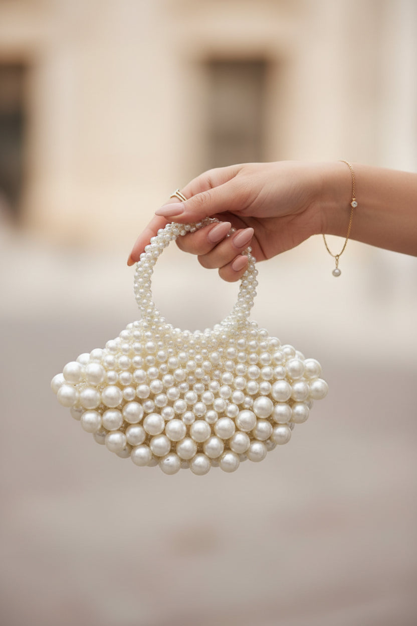 XAYWEAR Women's Handmade White Pearls - (Recreation of An Elite Purse)