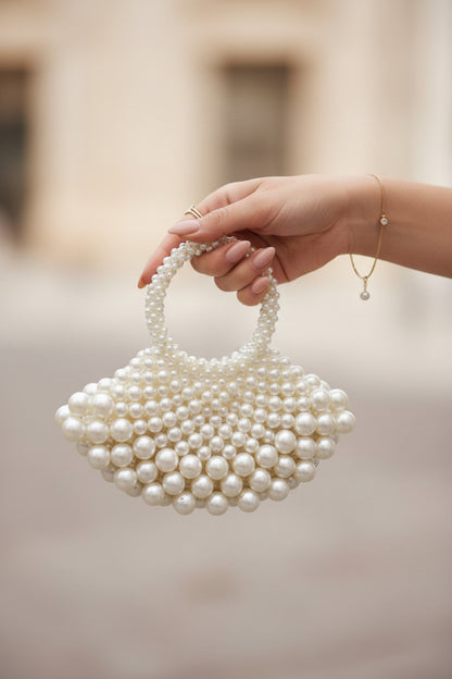 XAYWEAR Women's Handmade White Pearls - (Recreation of An Elite Purse)