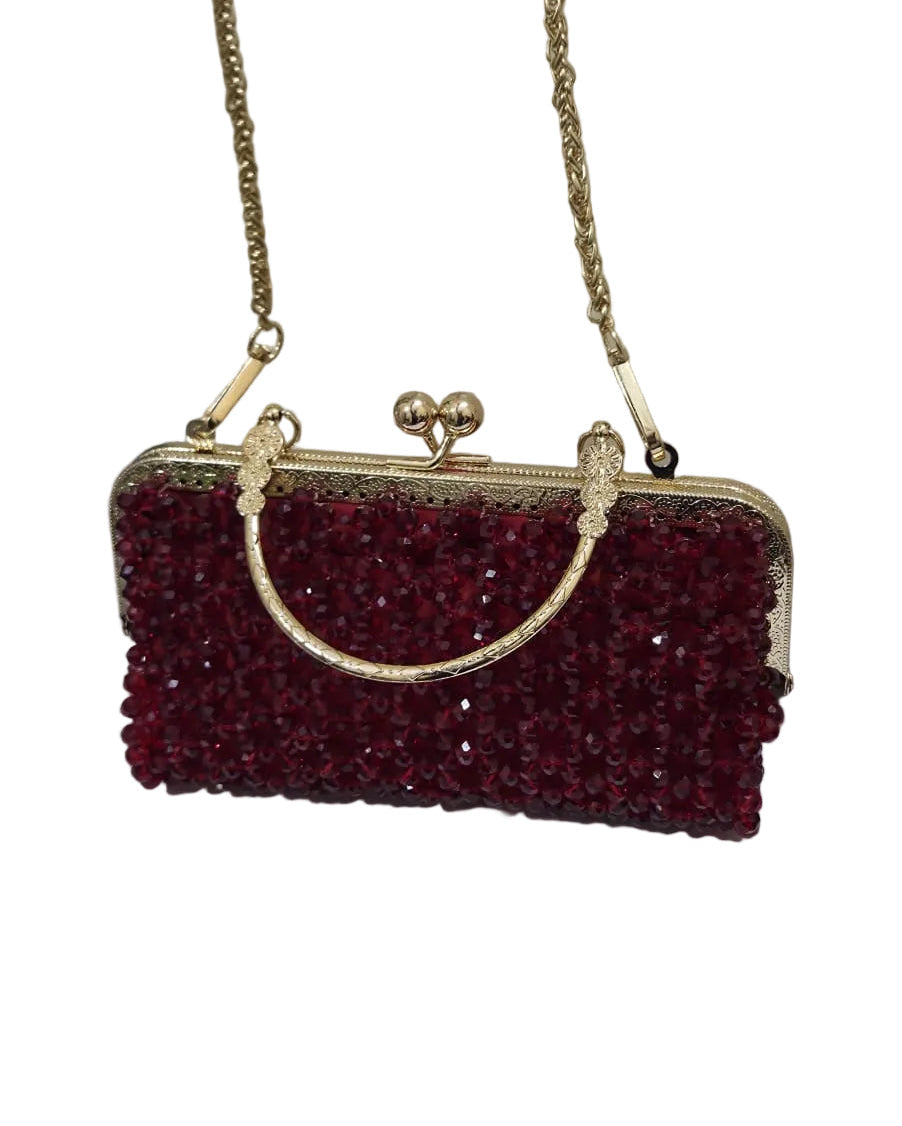XAYWEAR Women's Handmade Red Wine Pearls - (Recreation of An Elite Purse)