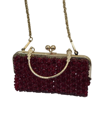 XAYWEAR Women's Handmade Red Wine Pearls - (Recreation of An Elite Purse)