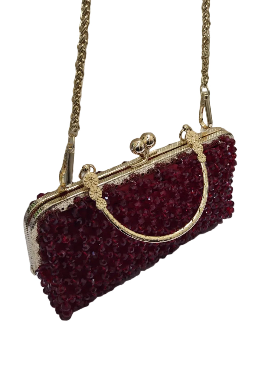 XAYWEAR Women's Handmade Red Wine Pearls - (Recreation of An Elite Purse)
