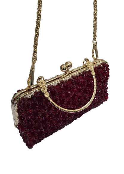 XAYWEAR Women's Handmade Red Wine Pearls - (Recreation of An Elite Purse)