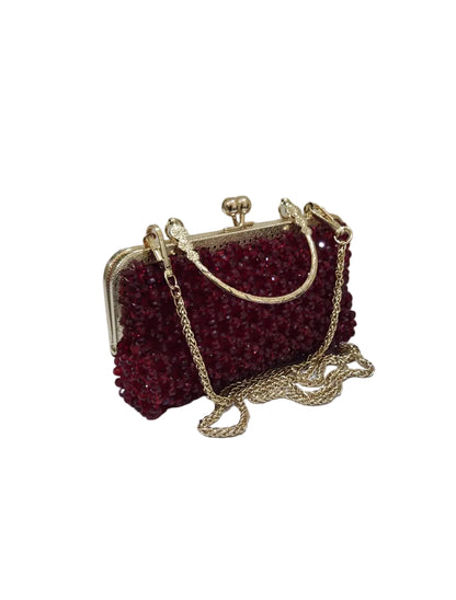 XAYWEAR Women's Handmade Red Wine Pearls - (Recreation of An Elite Purse)