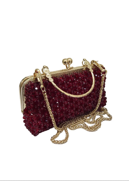 XAYWEAR Women's Handmade Red Wine Pearls - (Recreation of An Elite Purse)