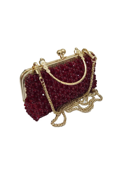 XAYWEAR Women's Handmade Red Wine Pearls - (Recreation of An Elite Purse)