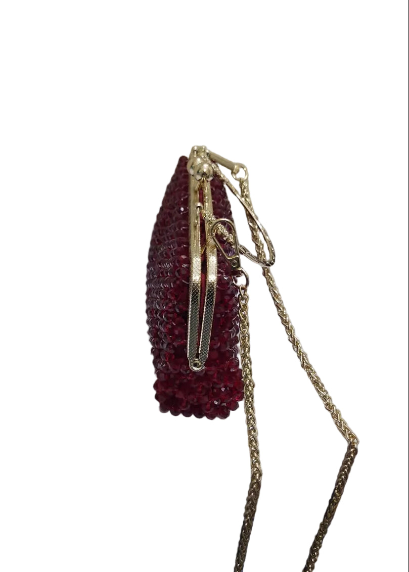 XAYWEAR Women's Handmade Red Wine Pearls - (Recreation of An Elite Purse)