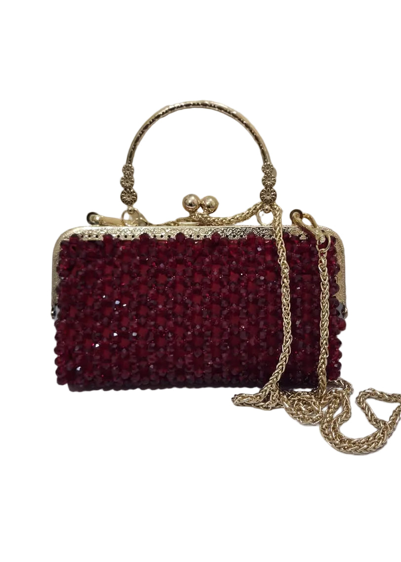 XAYWEAR Women's Handmade Red Wine Pearls - (Recreation of An Elite Purse)