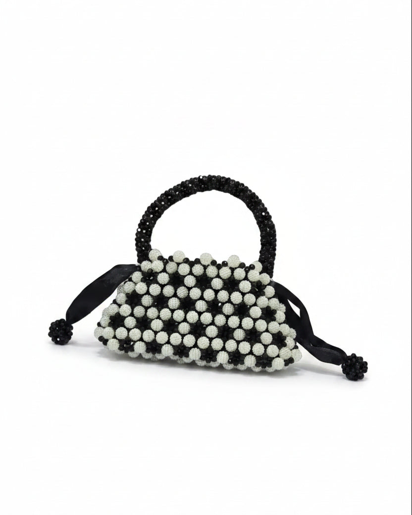 XAYWEAR Women's Handmade Black and White Pearls - (Recreation of An Elite Purse)