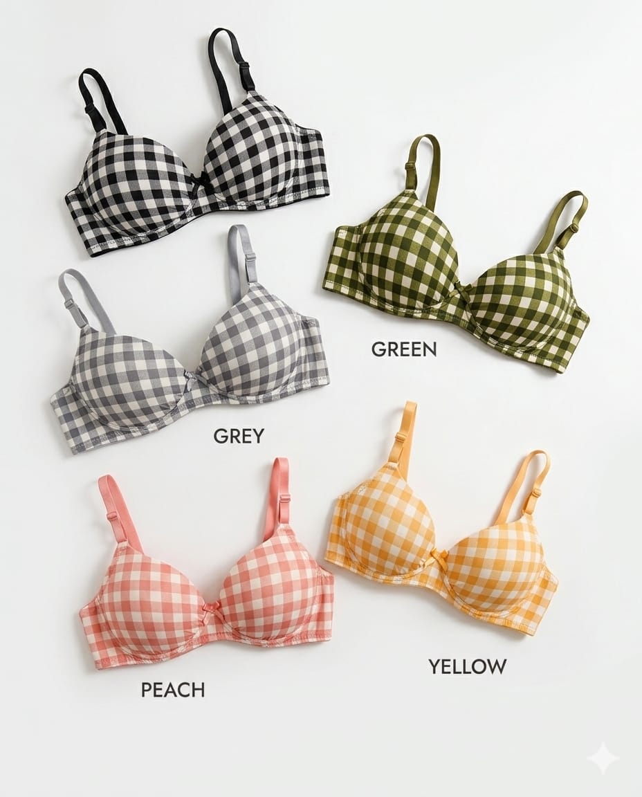 XAYWEAR Heavenly Curves Soft Half Cup Style Push-Up Checkered Bras