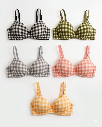 XAYWEAR Heavenly Curves Soft Half Cup Style Push-Up Checkered Bras