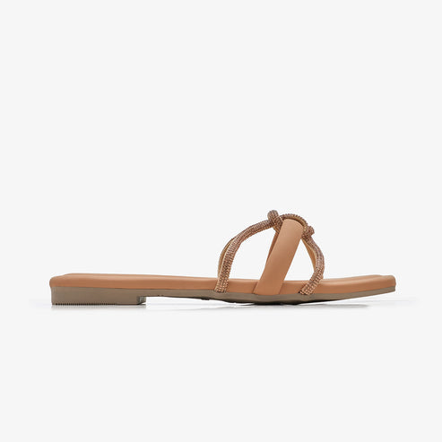 XAYWEAR Women's Knotted Embellished Slides