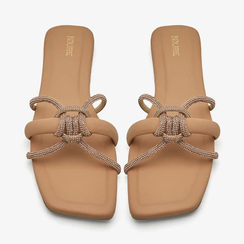 XAYWEAR Women's Knotted Embellished Slides