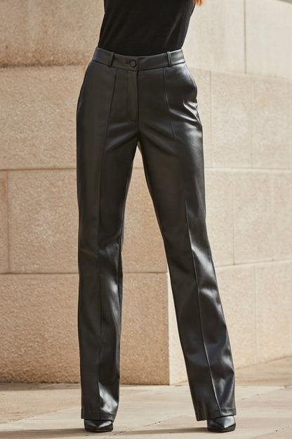 XAYWEAR Black Faux Leather Wide Leg Trousers