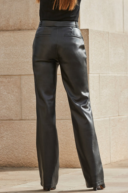 XAYWEAR Black Faux Leather Wide Leg Trousers