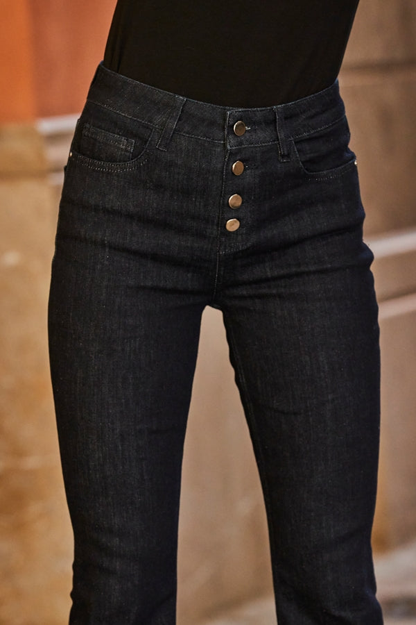 XAYWEAR Dark Indigo Button Front Kick Flare Jeans