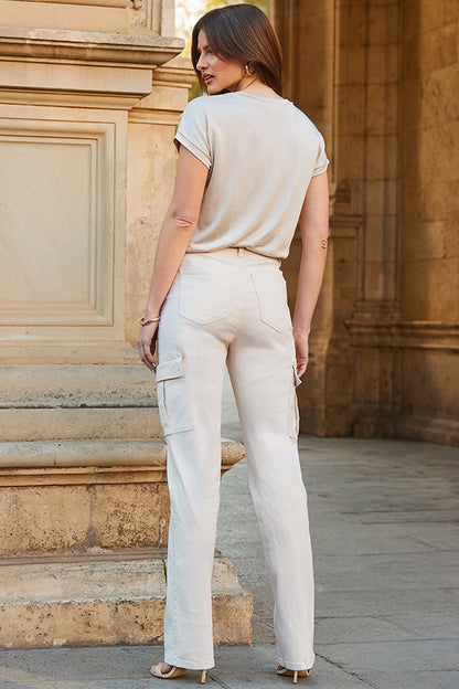 XAYWEAR Ecru Straight Leg Cargo Trousers