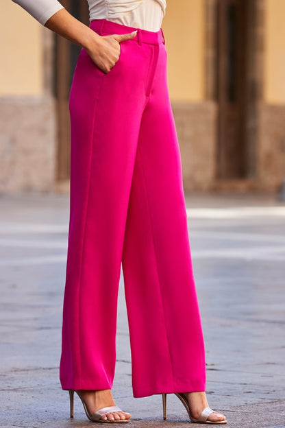 XAYWEAR Hot Pink High Waisted Wide Leg Trousers
