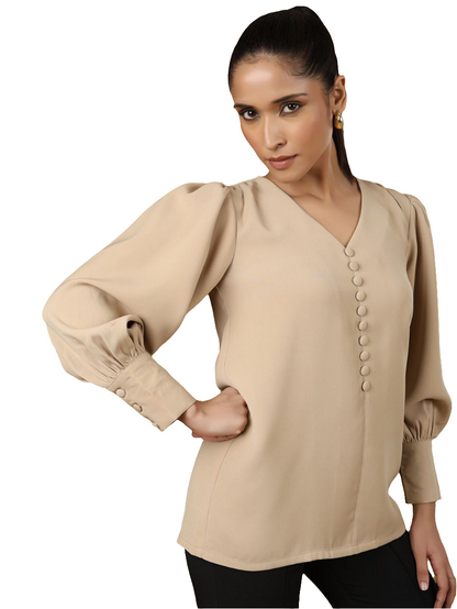 XAYWEAR V-Neck Puff Sleeve Top for Elegant Style