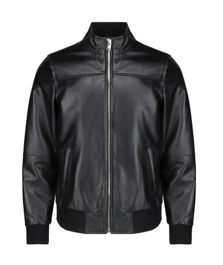XAYWEAR black leather jacket men with a sleek design and ribbed cuffs for a stylish look