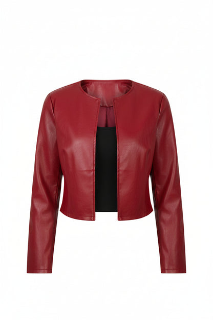 XAYWEAR faux leather cropped jacket in red with a stylish design, perfect for casual wear