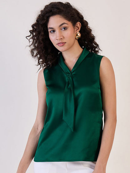 XAYWEAR Emerald Satin Sleeveless Blouse for Women