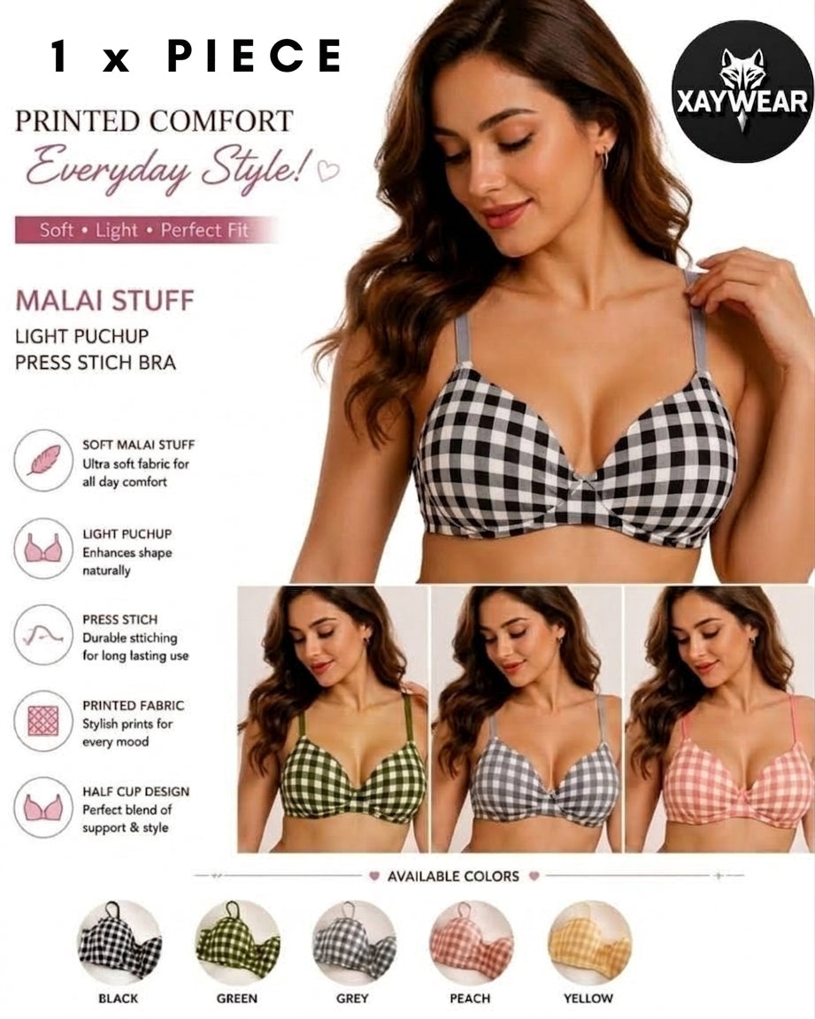 XAYWEAR Heavenly Curves Soft Half Cup Style Push-Up Checkered Bras