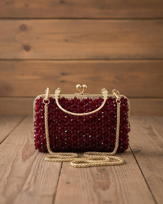 XAYWEAR Women's Handmade Red Wine Pearls - (Recreation of An Elite Purse)