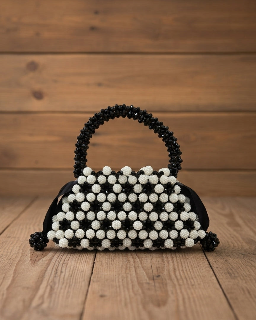 XAYWEAR Women's Handmade Black and White Pearls - (Recreation of An Elite Purse)